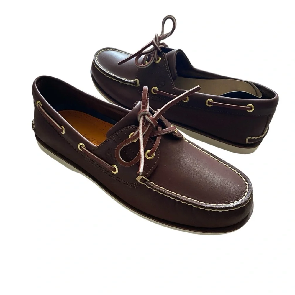 Timberland Brown Leather Boat Shoes with Moccasin Construction